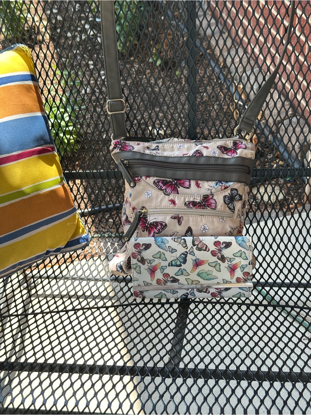 Rosetti Beige Crossbody with Pink & Multicolor Butterfly Accents